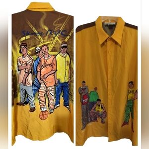 M372) SKOOPS NYC Hip Hop Yellow Button Up Short Sleeve Size XL